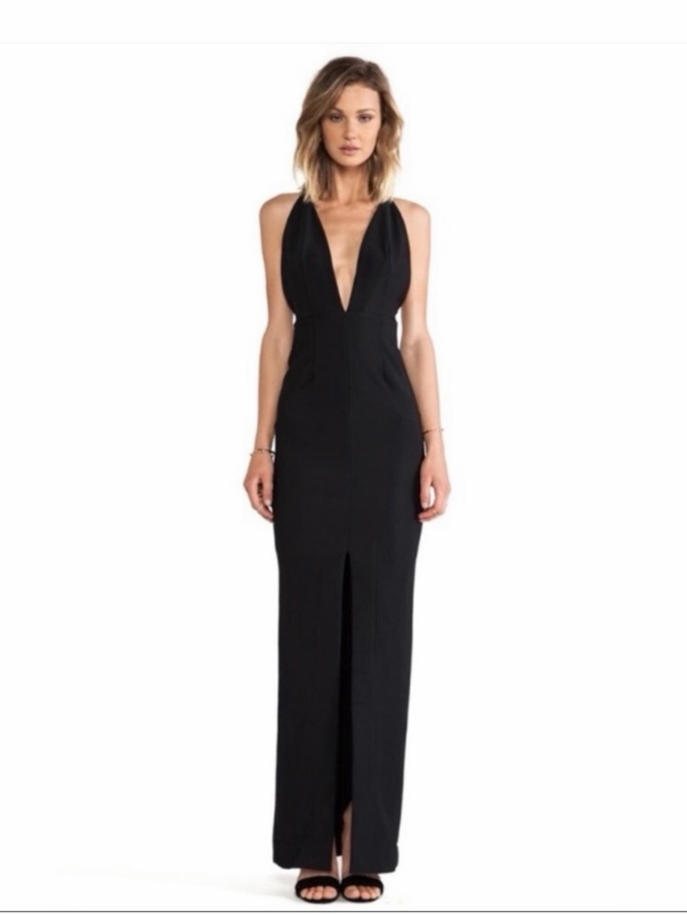 Solace London Revelation Black Deep V Maxi Dress